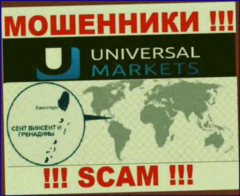 Организация Universal Markets имеет регистрацию довольно далеко от слитых ими клиентов на территории St. Vincent and Grenadines