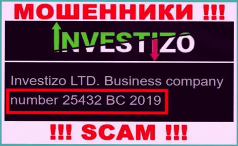 Investizo LTD интернет-ворюг Investizo LTD зарегистрировано под вот этим регистрационным номером - 25432 BC 2019