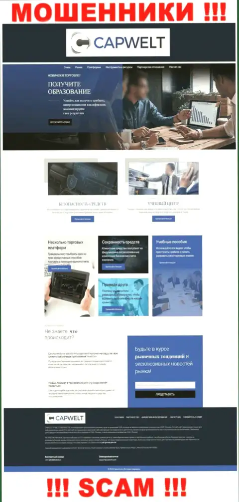 Вид официального онлайн-сервиса противозаконно действующей компании CapWelt Com