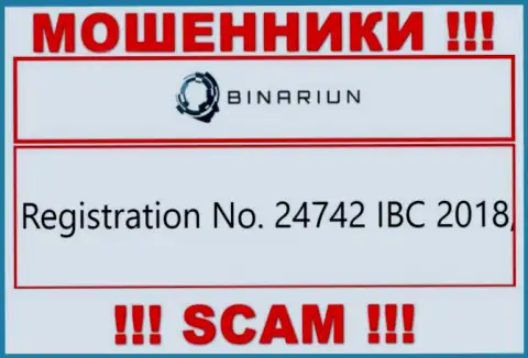 Номер регистрации компании Бинариун, которую нужно обходить десятой дорогой: 24742 IBC 2018