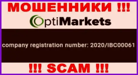 Регистрационный номер, под которым официально зарегистрирована организация OptiMarket: 2020/IBC00061