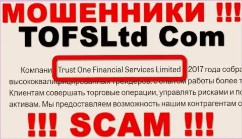 Свое юридическое лицо организация TOFS Ltd не прячет - это Trust One Financial Services Limited