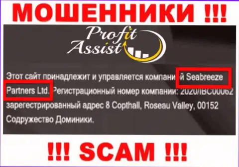 На официальном web-сервисе ProfitAssist сообщается, что юридическое лицо организации - Seabreze Partners Ltd