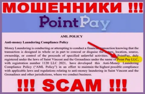 Компанией Поинт Пэй руководит Point Pay LLC - данные с официального веб-ресурса жуликов