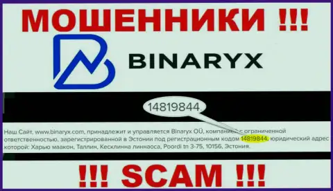 Binaryx не скрывают регистрационный номер: 14819844, да и зачем, обворовывать клиентов номер регистрации не препятствует