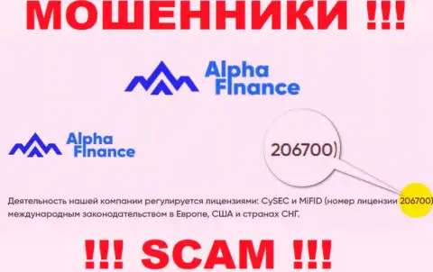 Номер лицензии Alpha-Finance, на их веб-ресурсе, не сумеет помочь сохранить Ваши депозиты от грабежа