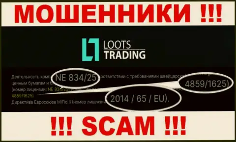 Не сотрудничайте с организацией Loots Trading, зная их лицензию на осуществление деятельности, предоставленную на веб-сайте, Вы не убережете собственные средства