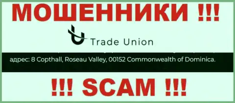 Все клиенты Трейд-Юнион Про будут одурачены - данные интернет-ворюги скрылись в офшорной зоне: 8 Copthall, Roseau Valley, 00152 Commonwealth of Dominica