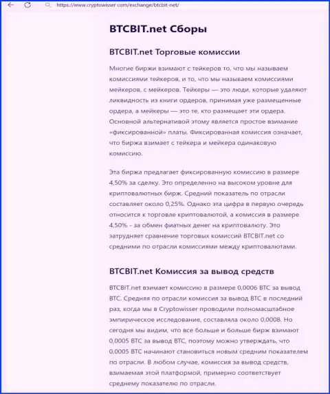 Публикация с обзором комиссионных сборов интернет-организации BTCBit, выложенная на сайте cryptowisser com