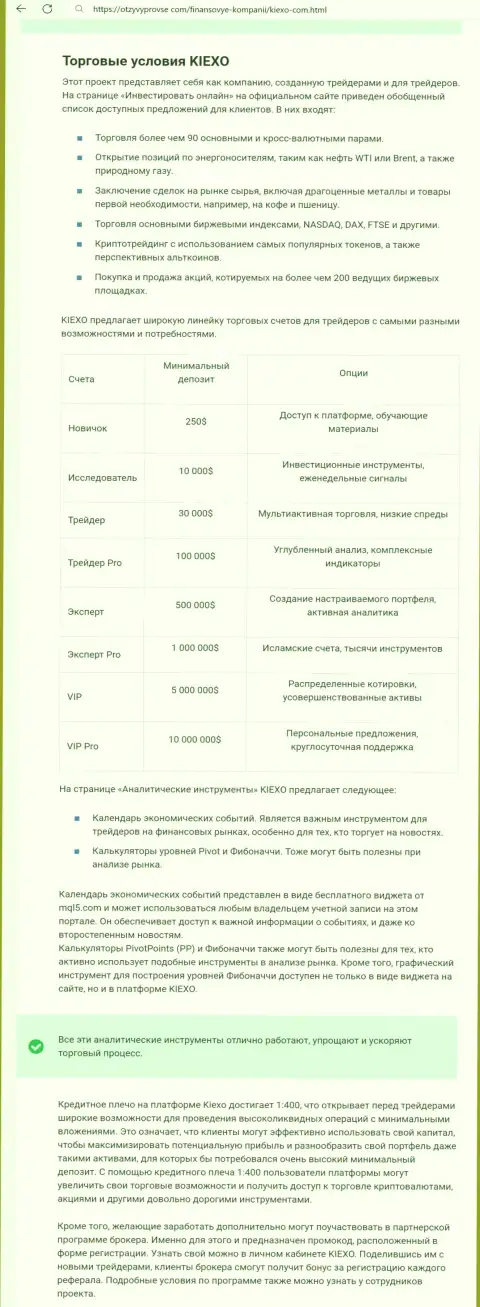 Разбор условий торговли брокерской компании KIEXO в информационном материале на портале OtzyvyProVse Com
