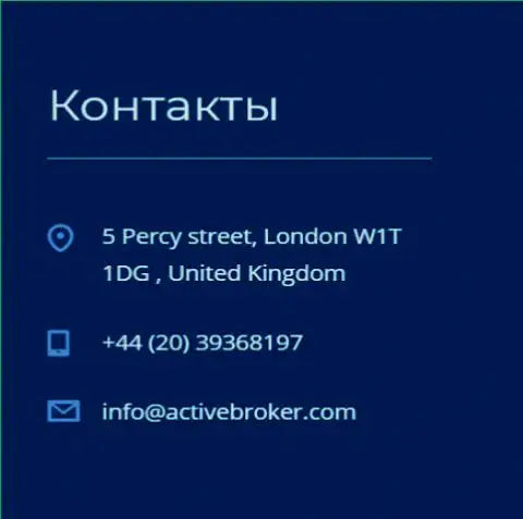 Адрес центрального офиса форекс брокерской компании Active Broker, показанный на официальном web-портале указанного форекс ДЦ